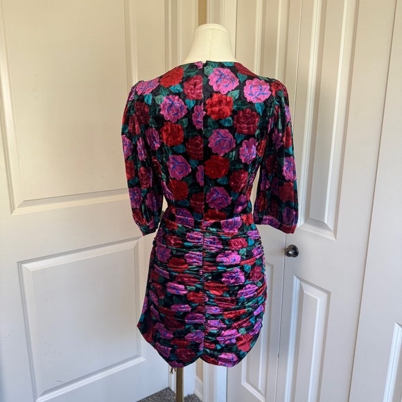 NWT Ronny Kobo Blue Floral Velvet Monica Dress, S - Picture 2 of 13